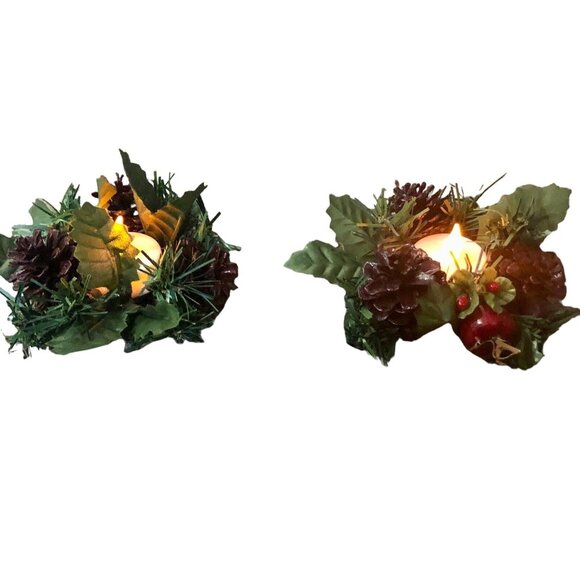 No brand / Not sure Other - Vintage Pinecone Candle Holders Christmas Decor Centerpiece Holiday Pair Plastic